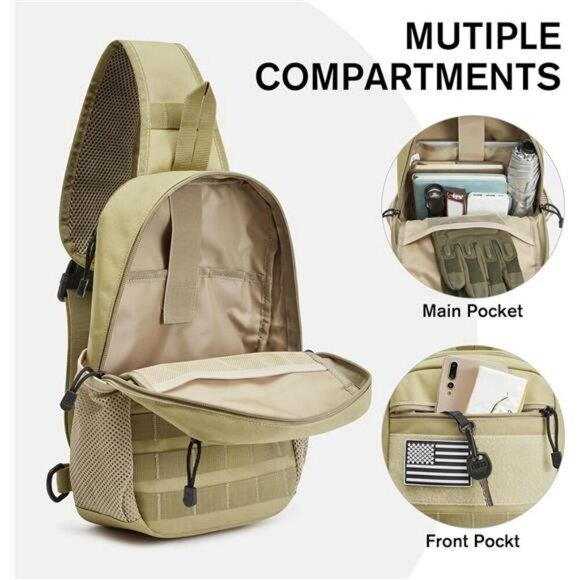 Tactical Sling Backpack Small Shoulder Bag for Hiking Travel Outdoor Sports - Picture 6 of 8